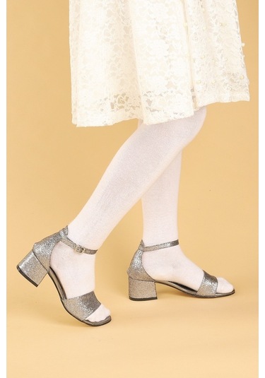 Kiko 769 Kum Simli Günlük Kız Çocuk 3 Cm Topuk Sandalet Ayakkabı Platin