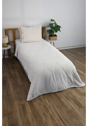 Linda 2 Parça Tek Kişilik Battaniye Seti - Ekru Ekru