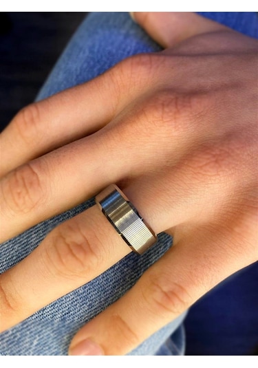 Erkek Tungsten Gümüş Renk Yüzük Gümüş