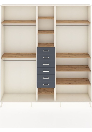 Arges Dolap 10 Raflı 6 Çekmeceli 3 Askılı 220x30x243 Aytaşı-çam/antrasit Atlas Çam/antrasıt