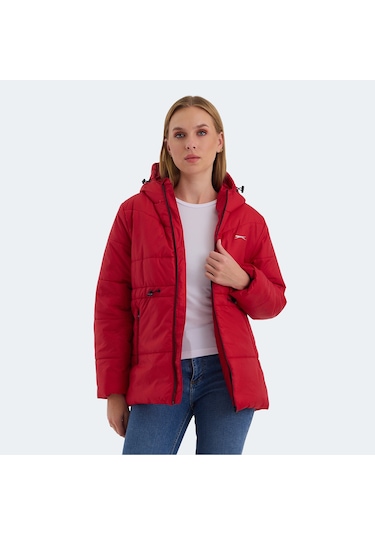 Slazenger CALLU Kadın Kapüşonlu Şişme Kırmızı Mont & Kaban