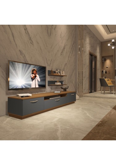 Decoraktiv Trio 4 Mdf Tv Ünitesi Tv Sehpası Ceviz - Antrasit
