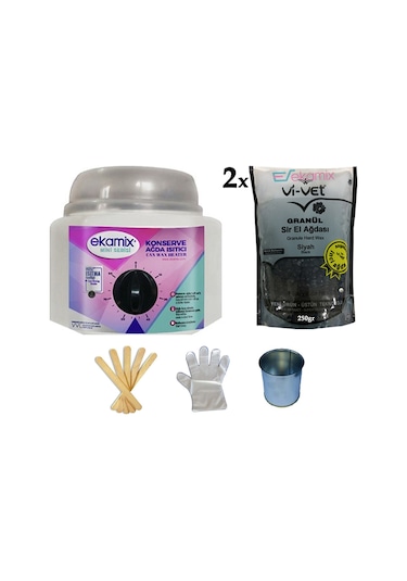 Ekamix Sir Ağda Makinesi + Vivet Granül Siyah Ağda 250 G 2'li + Cezve