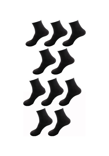 Hepsine Rakip 10lu Kadın Erkek Kolej Çorap Renkli Pamuklu Yarım Konç Ekonomik Siyah