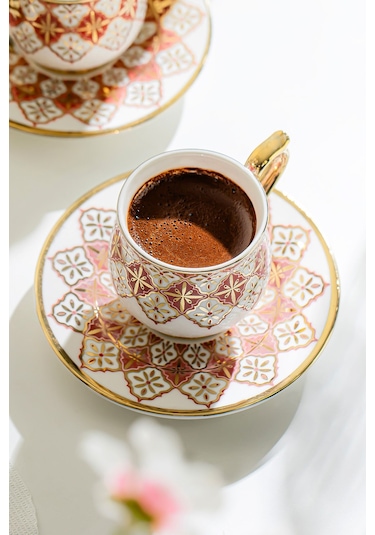 Nehir Rüya Porselen Kahve Fincan Takımı Seti 6 Kişilik Beyaz - Altın