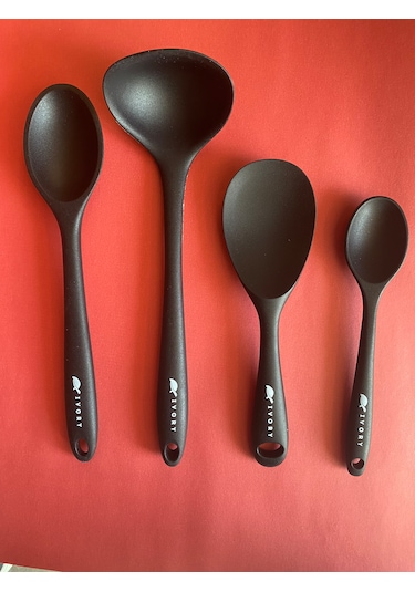 Isıya Dayanıklı Silikon Kevgir Kaşık Spatula Seti 6 Prç Siyah