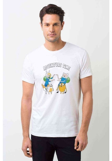 Adventure Tıme Baskılı Beyaz Erkek Tshirt