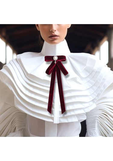 Bordo Kadife Yaka Broşu Bordo