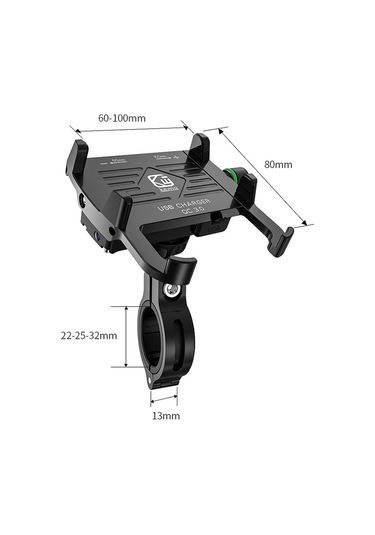 Kewig M6-s 12v Motosiklet Suya Dayanıklı Alüminyum Alaşımlı Cep Telefonu Braketi Qc3.0 Hızlı Şarj İle Siyah Siyah