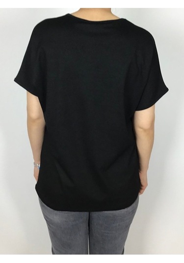 Kısa Kol V Yaka Likralı Düz Penye Bluz siyah