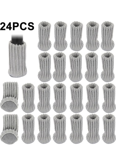 24 Adet Örme Sandalye Ayağı Çorapları Mobilya Masa Ayakları Gri Diğer
