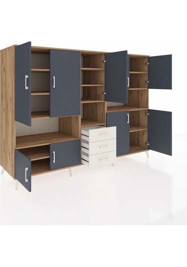 Kronos Dolap 13 Raflı 3 Çekmeceli 9 Kapaklı 220x59x163 Çam-antras Çam-antrasit/aytaşı