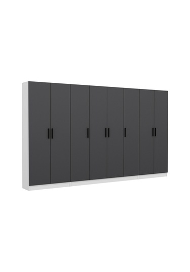 Minar Kale 210 Cm 8 Kapaklı 6b Raf Portmanto Beyaz Antrasit