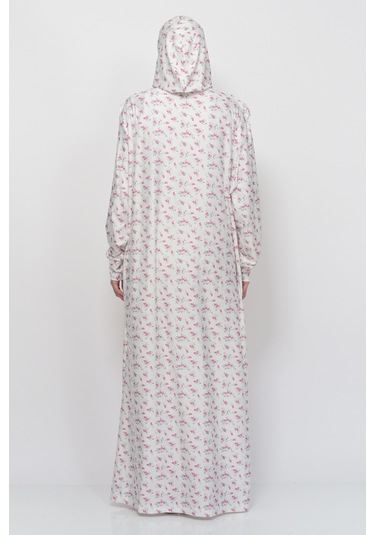 Pratik Tek Parça Çiçek Desenli Kollu Tak Çıkar Başörtülü Likralı Tesettür Namaz Elbisesi 990-0201 Pembe Antrasit