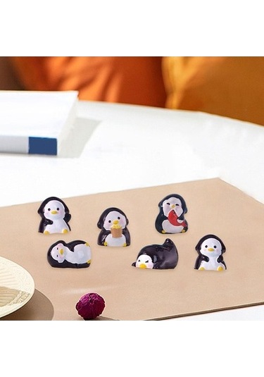 Lijinxu 6x Mini Penguen Figürleri Dekoratif Saksı Dekor Reçine Çok