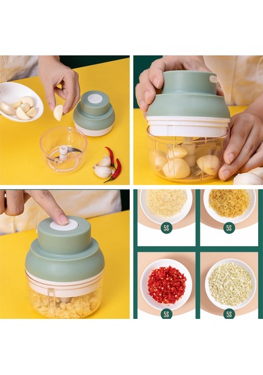 Xindoker Usb Şarjlı Yeşil Taşınabilir Elektrikli Mutfak Robotu - Sebze, Meyve, Et Doğrayıcı