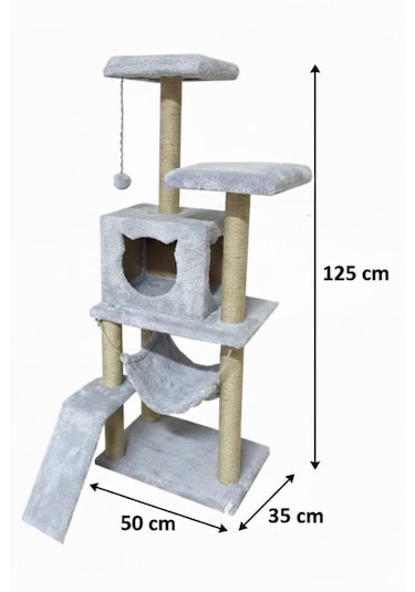 Missidea S9 Kedi Tırmalama Kulesi Platformlu 124 Cm Gri