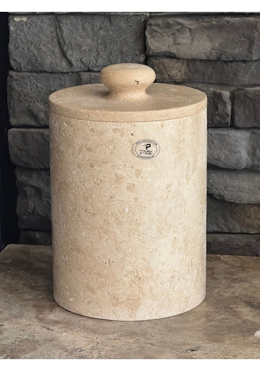 Yeni Traverten Doğaltaş Kendinden Kulplu 2 Li Banyo Takımı Büyük Çöp Kovalı 26x20 Beyaz