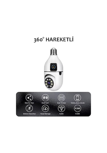 Çift Kameralı Ampule Takılan Hareketli Kablosuz Wifi İp Kamera