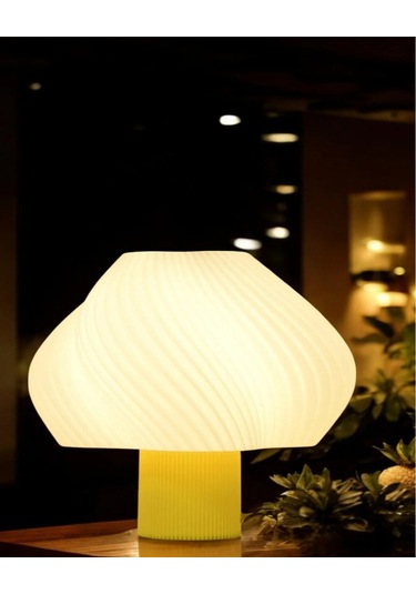 Aura Modern Tasarım Masa Lambası , Komidin Aydınlatma Şık Abajur - Sarı Beyaz Çok Renkli