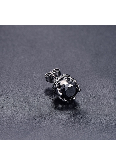 Chavin Siyah Tek Taş Çelik Erkek Küpe Ei96Sy Beyaz