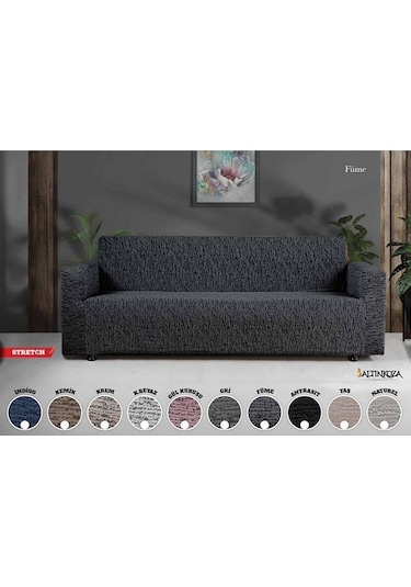 Strech Stil Jakarlı Koltuk Örtüsü - Naturel İndigo