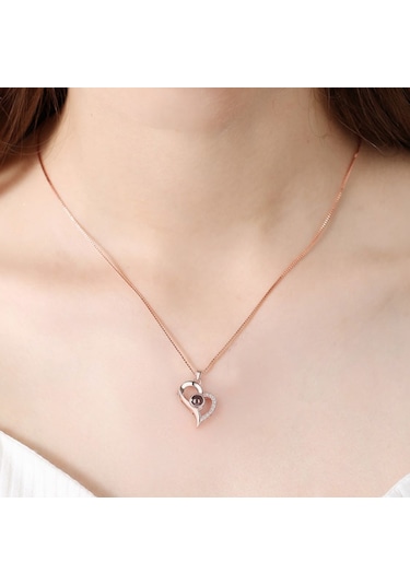 Chavin 100 Dilde Seni Seviyorum Rose Kalp Kolye Ed06Rs Kırmızı