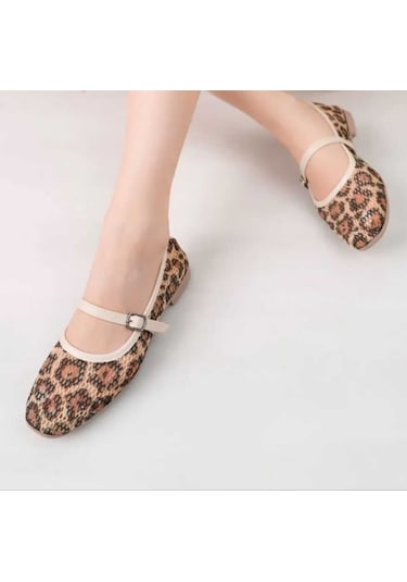 Leopar Süet Şık Günlük Ortopedik Tabanlı Kadın Babet Leopar Bej