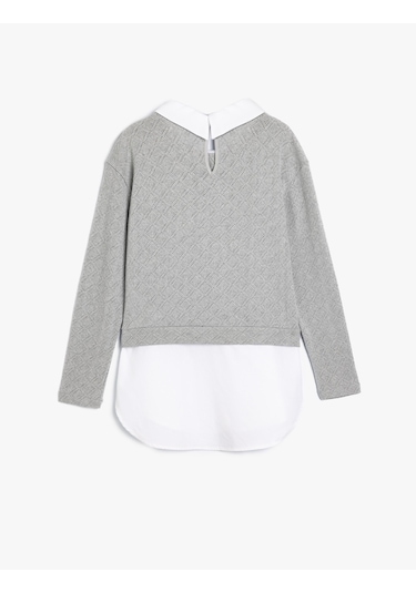 Koton Gömlek Detaylı Sweatshirt Çift Kumaş Detaylı Gri 5wkg10349ak Gri