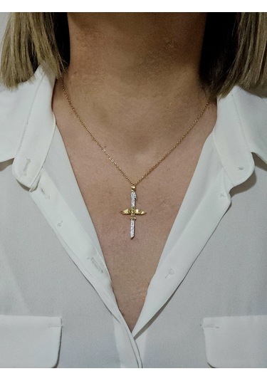 Çelik Zirkon İki Renkli Elif Anka Kuşu Kolye Altın