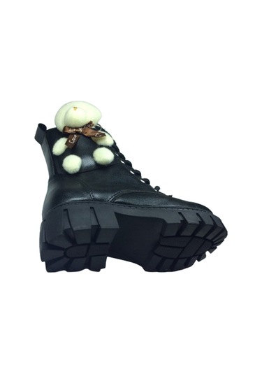 Ortopedikal 1087 Patik Kız Çocuk Siyah 2 Ayıcıklı Bot Bağcıklı Siyah