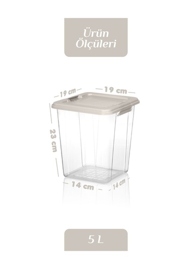 4'lü Organizer Box 5 L Un Bakliyat Erzak Kabı - Kilit Kapaklı Düzenleyici Deterjanlık Saklama Kutusu Bej