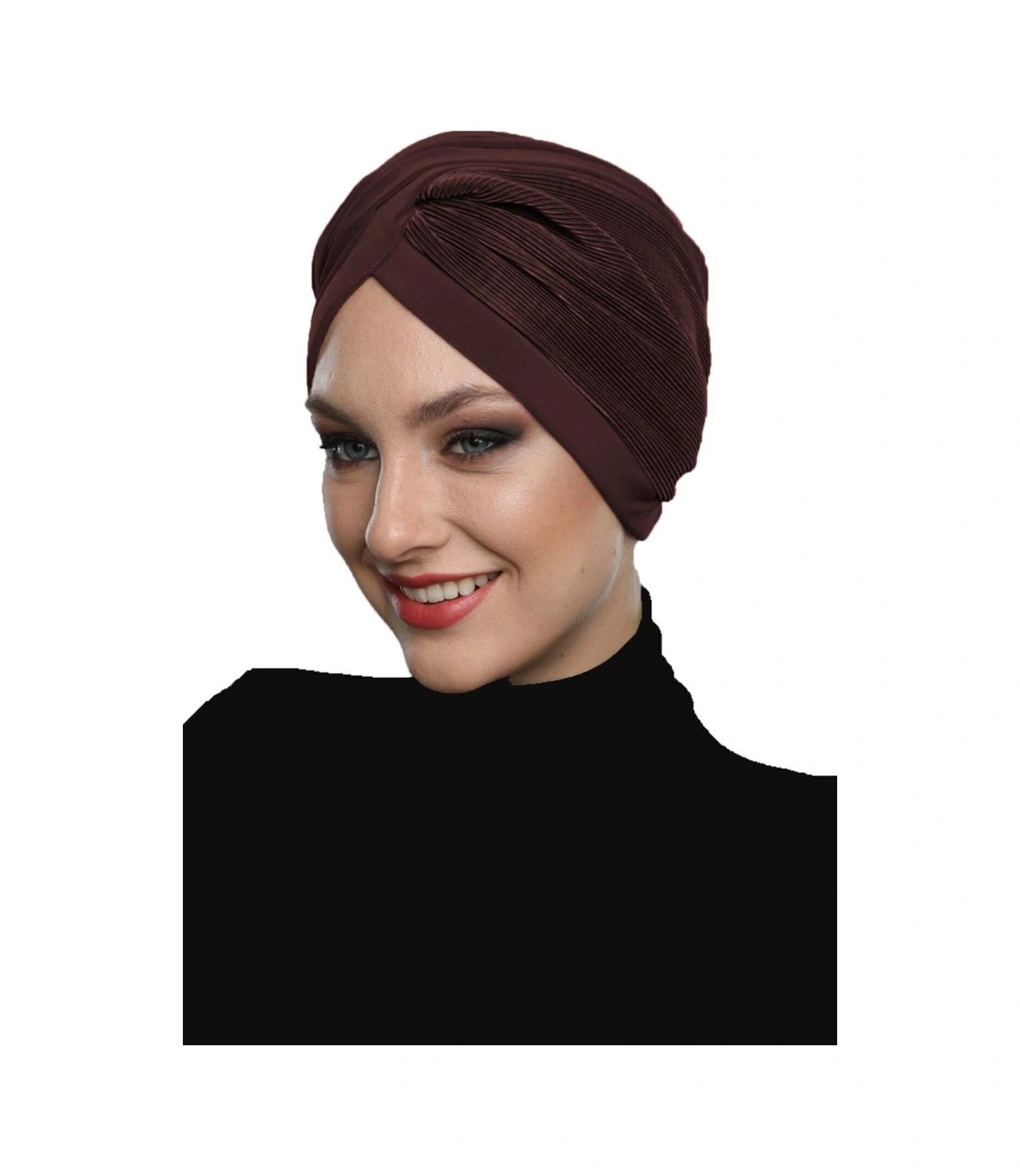 Çapraz Plise Kahve Hazır Türban Tesettür Havuz Bonesi Kahve