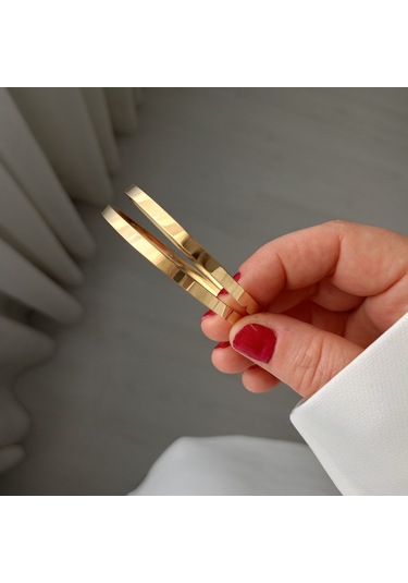 Lente Aksesuar Çelik Gold 2'li Set Ajda Bilezik 4mm Altın - Çelik