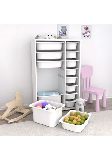 Pratico 14 Sepetli Çok Amaçlı Oyuncak Dolabı - Beyaz - 109x30x69,5 Cm Beyaz Pratico 14 Sepetli Çok Amaçlı Oyuncak Dolabı - Beyaz - 109x30x69,5 Cm Beyaz