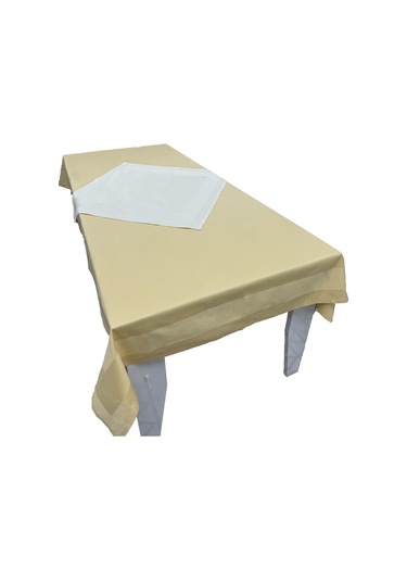 Krem 80cmx80cm Ve Sarı 140cmx240cm Pamuklu Masa Örtüsü 2 Li Set