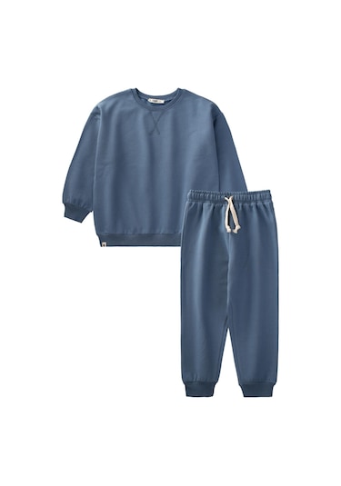 Basıc Karyoka Detaylı Sweatshirt Takım 3-8 Yaş İndigo Mavi İndigo