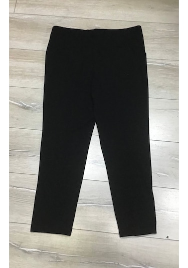 Scuba Yanlardan Cepli Önü Dikişli Paçası Çakmalı Beli Lastikli Büyük Beden Pantolon Siyah