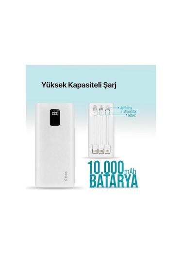 Ttec Powerslim Trio LCD 10.000 MAh PD 22.5 W Dahili Kablolu Taşınabilir Powerbank