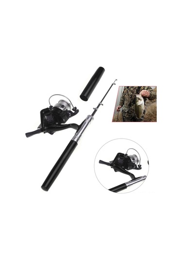 Xiyyadms Kompakt Siyah Fiberglas Balıkçılık Kamışı + Alüminyum Makara, Cep Boyutunda, 96.2cm Uzunluk, 5.1:1 Hız Oranı, Taşınabilir Balıkçılık Aleti