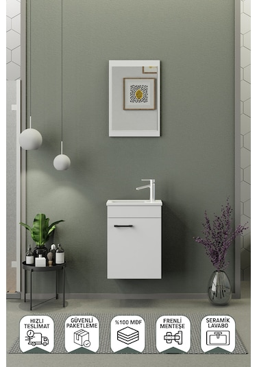 Biani Fix Arya Mini 42 Cm Banyo Dolabı,Seramik Lavabolu, Aynalı,Lavabo Dahil,Mdf,Mat Beyaz Biani Fix Arya Mini 42 Cm Banyo Dolabı,Seramik Lavabolu, Aynalı,Lavabo Dahil,Mdf,Mat Beyaz