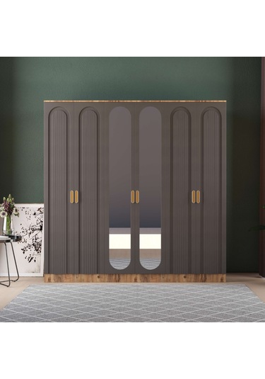 Mila 6 Kapaklı Eko Gardırop - Mdf Kapak Antrasit