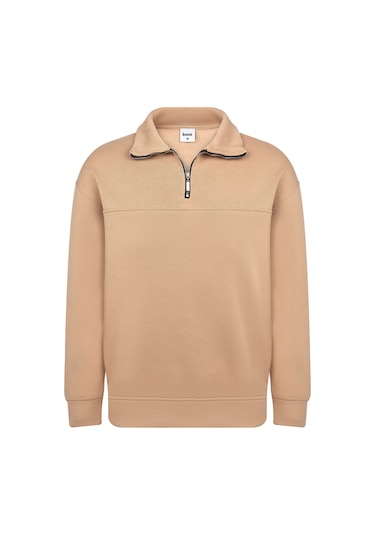 Classics Men Unisex Relax Fit Rahat Kesim Pamuklu Yarım Fermuarlı Dik Yaka Sweatshirt Krem Classics Men Unisex Relax Fit Rahat Kesim Pamuklu Yarım Fermuarlı Dik Yaka Sweatshirt Krem