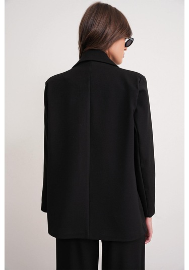 4745 Kadın Oversize Blazer Ceket Siyah Siyah