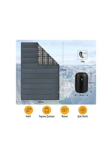 Haegs Flanel Kamp Battaniyesi, Seyahat Yorganı Dış Mekan Hafif Kompakt Outdoor Kamp Çadır Karavan Battaniye 215-150 Cm Antrasit