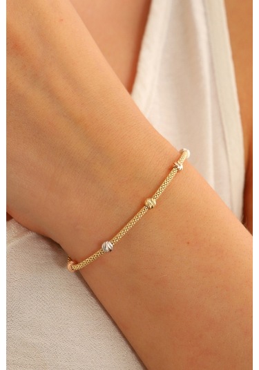 Moom Mücevherat 14 Ayar Altın Dorika Toplu Altın Bileklik Popcorn Renkli Toplar Tek Sıra Çok Renkli