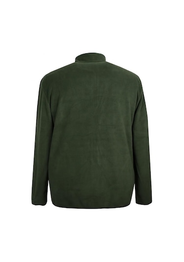 Erkek Büyük Beden Dik Yakalı Fermuarlı 122 Kg-172 Kg Arası İçin Uygun Bedenli Polar Sweat Mont Haki Yeşil