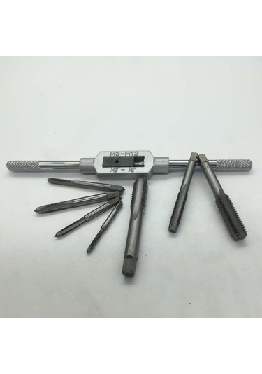 Pazly 8 Adet Konu Metrik Makine El Vida Dişi Fiş Musluk Seti M3 M4 M5 M6 M8 M10 M12 İle 1 Adet Ayarlanabilir Anahtar