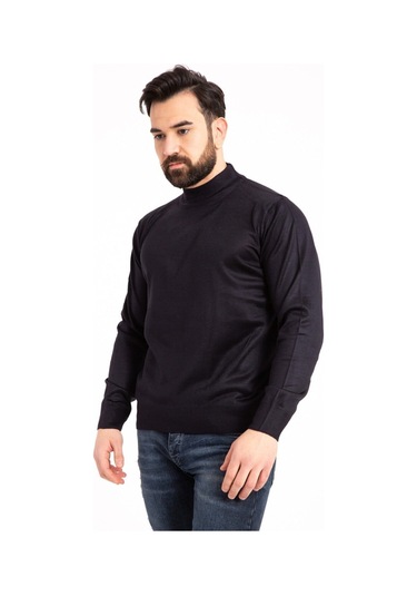 Nacar Store Erkek Ince Yün Yarım Boğazlı Triko Kazak Lacivert