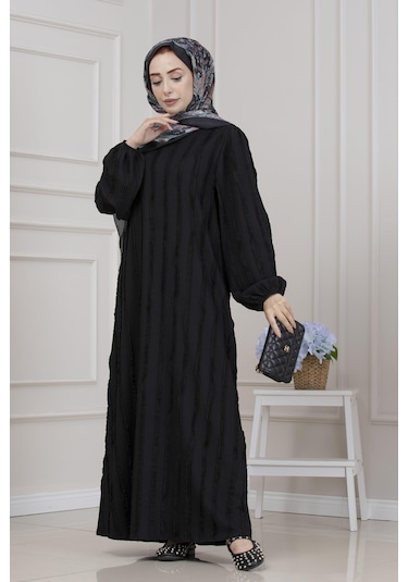 Fırfır Detaylı Rüya Elbise-siyah-5473 Siyah